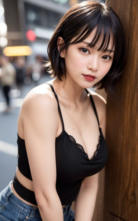 AIグラビア写真　セクシー　エロ画像　巨乳　女の子　お尻　街中