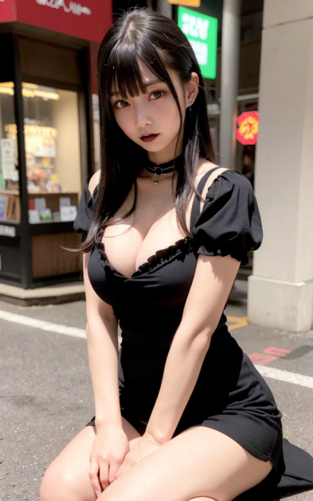 AIグラビア写真　セクシー　エロ画像　巨乳　女の子　お尻　街中