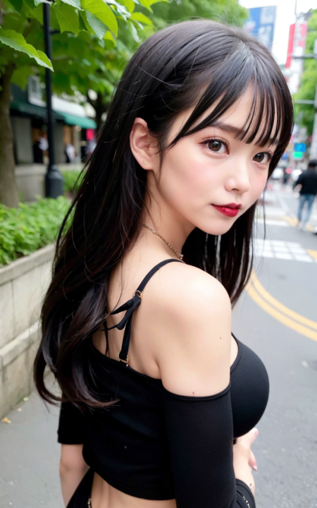 AIグラビア写真　セクシー　エロ画像　巨乳　女の子　お尻　街中