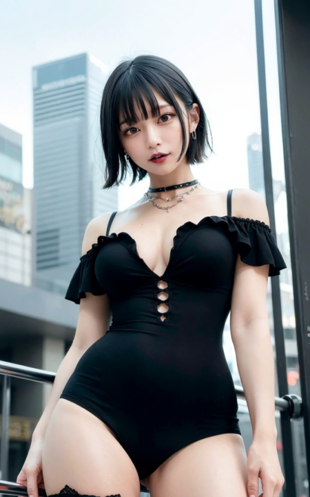 AIグラビア写真　セクシー　エロ画像　巨乳　女の子　お尻　街中