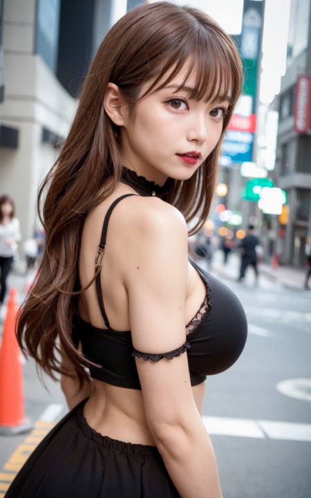 AIグラビア写真　セクシー　エロ画像　巨乳　女の子　お尻　街中