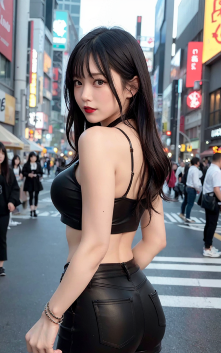 AIグラビア写真　セクシー　エロ画像　巨乳　女の子　お尻　街中