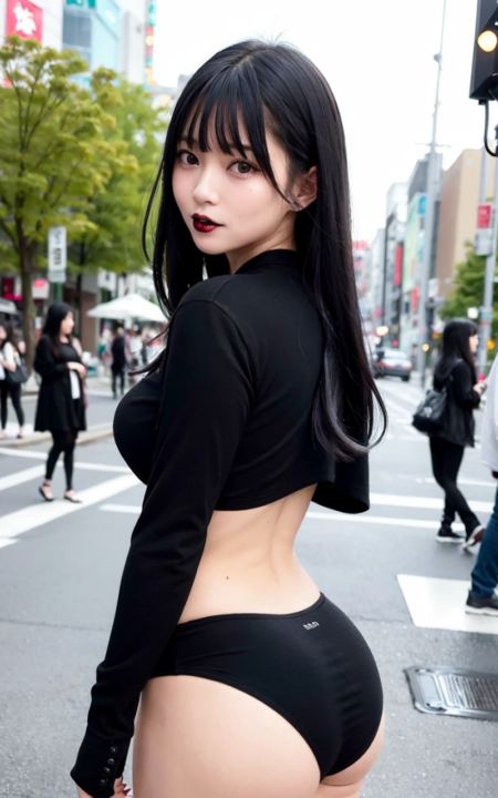 AIグラビア写真　セクシー　エロ画像　巨乳　女の子　お尻　街中