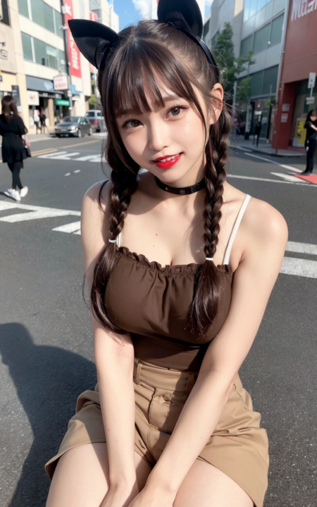 AIグラビア写真　セクシー　エロ画像　巨乳　女の子　お尻　街中